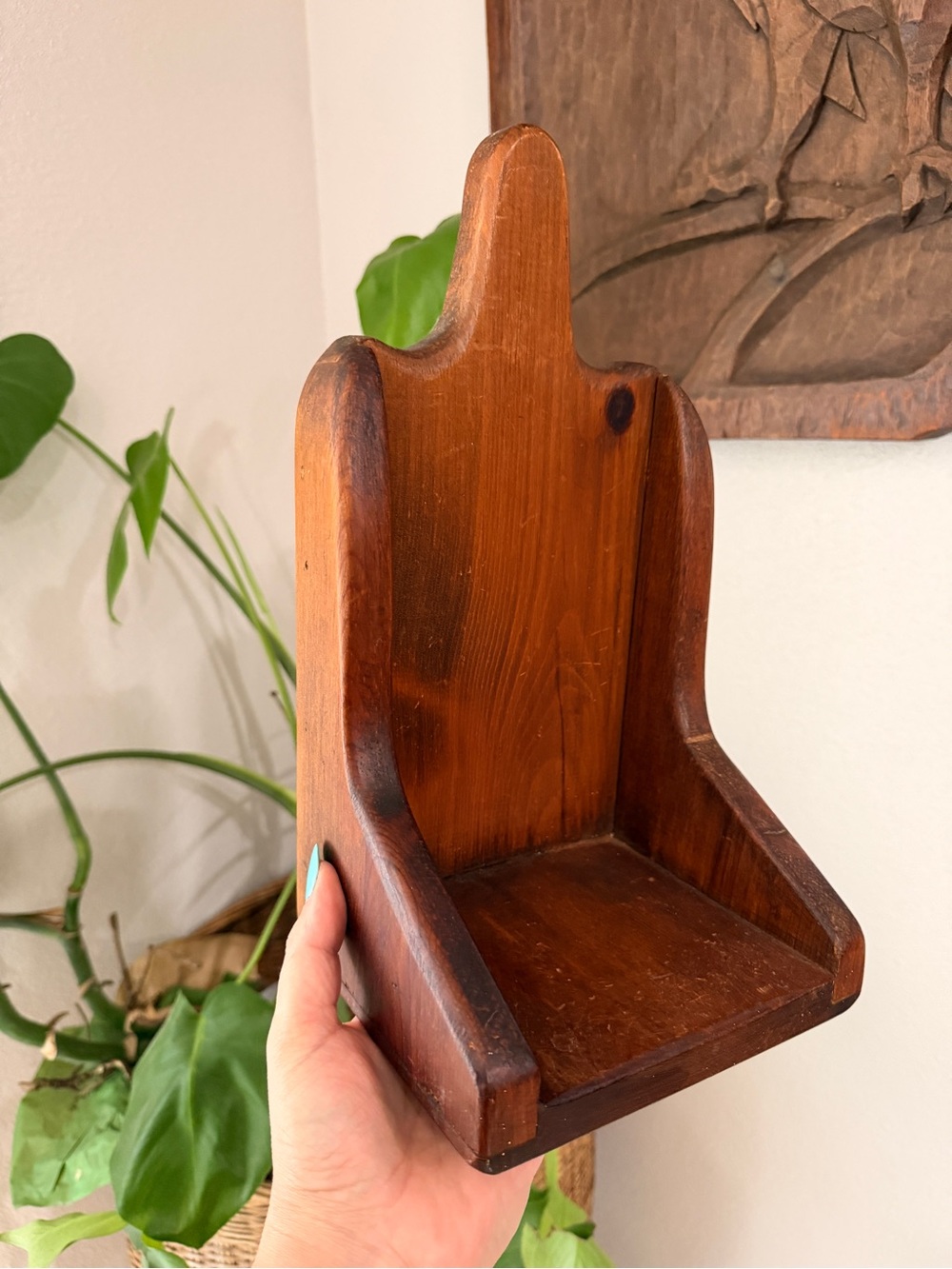 Vintage Solid Wood Wall Shelf Rustic Primitive Candle Display 11”